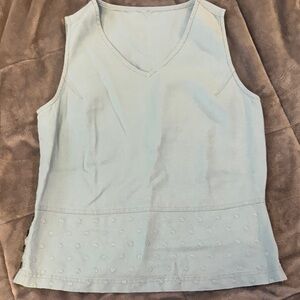 Linin V-Neck Light Blue Embroidered Hem Tank Top